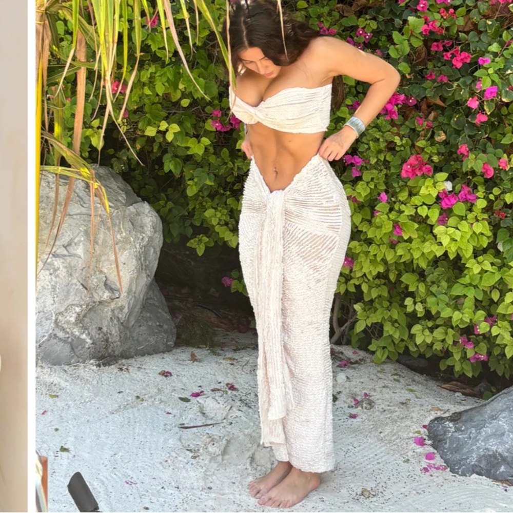 Cream textured skirt set